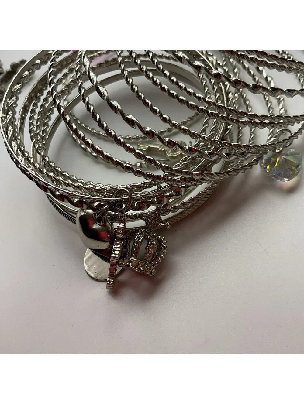 21 Bangle Bracelets Charms Silvertone Costume Jewelry Lot
